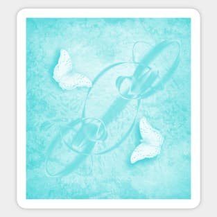 butterflies in abstract landscape in blue Sticker